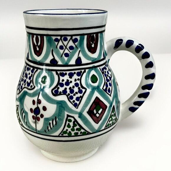 Le Souk Ceramique Malika Stoneware Large Coffee Tea Mug Hand Painted Tunisia - Picture 1 of 6